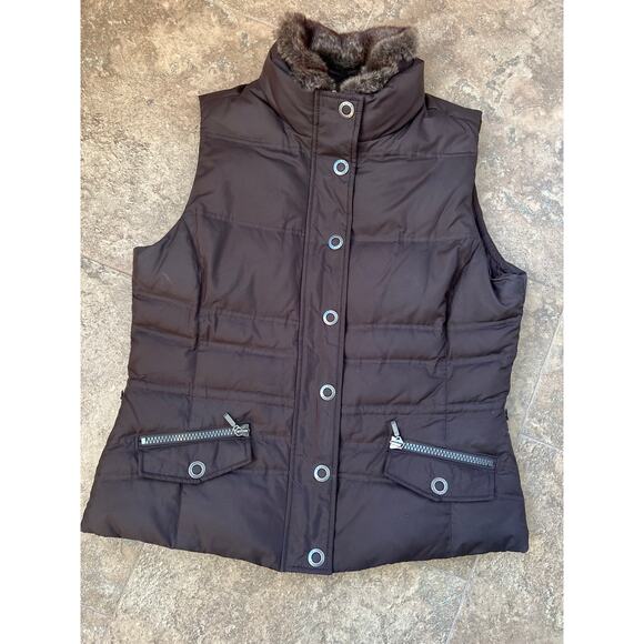Eddie Bauer Goose Down detachable faux fur collar Puffer vest, brown, women's L - Picture 6 of 10